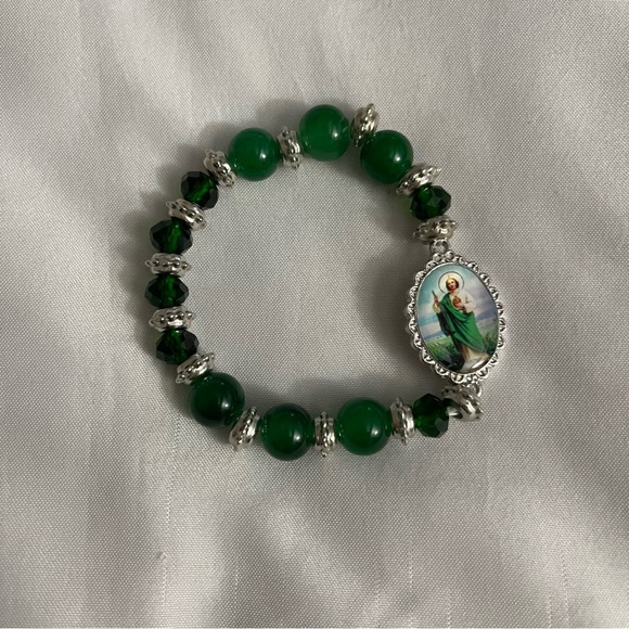 Green Saint Jude elastic bracelet / brazalete verde San Judas - Picture 2 of 4